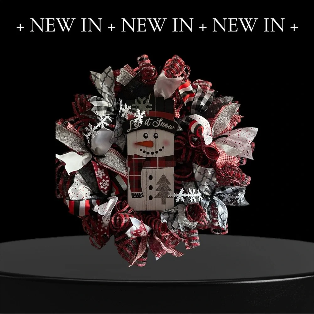 Festive Snowman Holiday Wreath - Red, Black, White